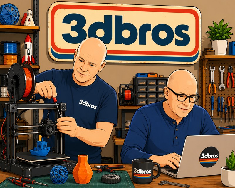 The 3dBros brothers at work — one at the 3D printer, one at the laptop