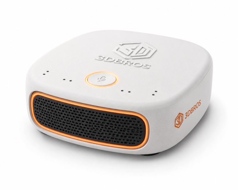 3dBros Digital Assistant — white voice-assistant device with orange accents