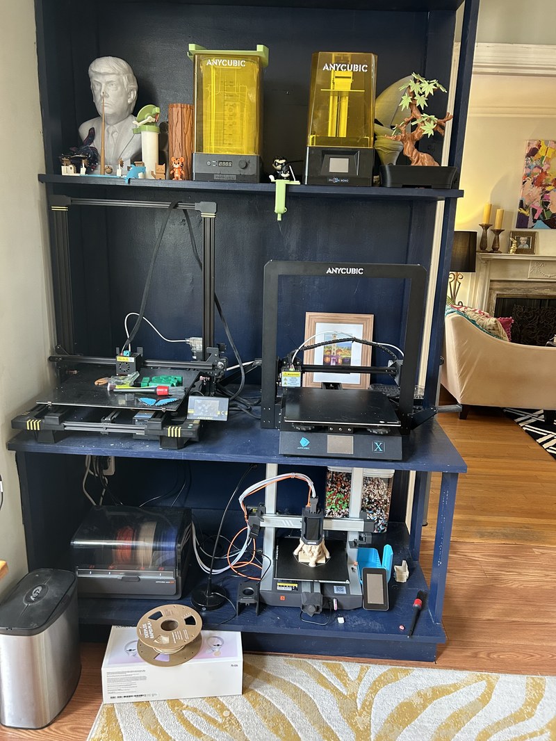 The 3dBros workshop — Anycubic printers mid-print